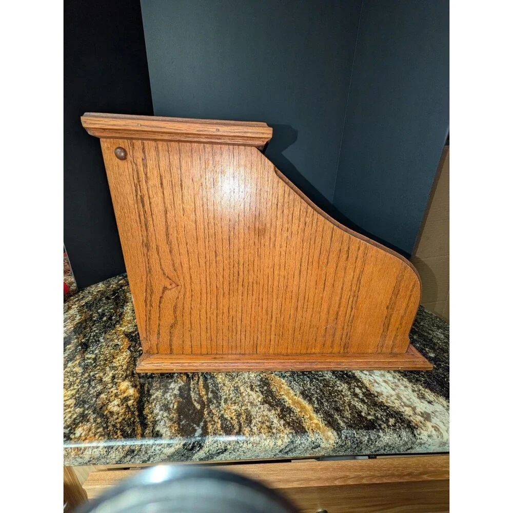 VTG Oak Roll Top Bread Box Country Kitchen Countertop Storage 19.75×17.25×12.5